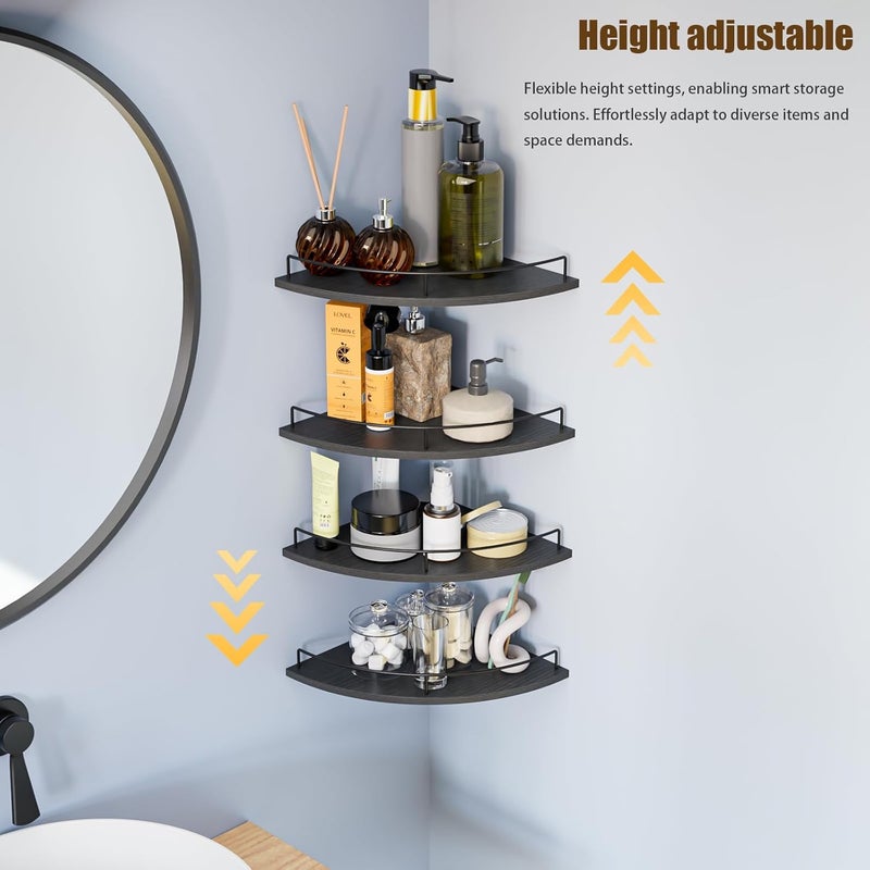 FNBAR Corner Shelf Wall Mount, Floating Corner Shelves, Set of 4 Corner Wall Shelf Organizer,Rustic Wood Wall Storage Display Shelves forLiving Room Bedroom Bathroom Kitchen,Black - Image 4